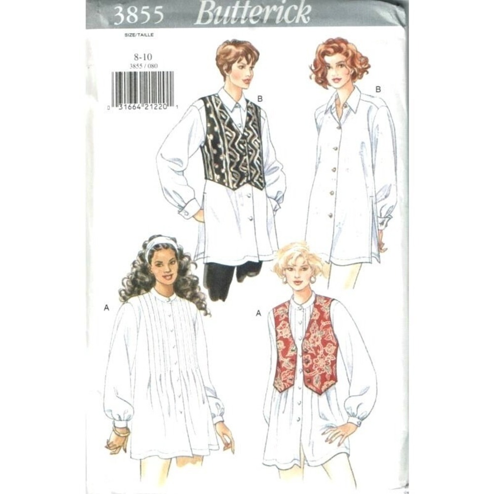 Butterick 3855 Big Shirt Lined Vest Misses 8-10 Sewing Pattern Uncut FF